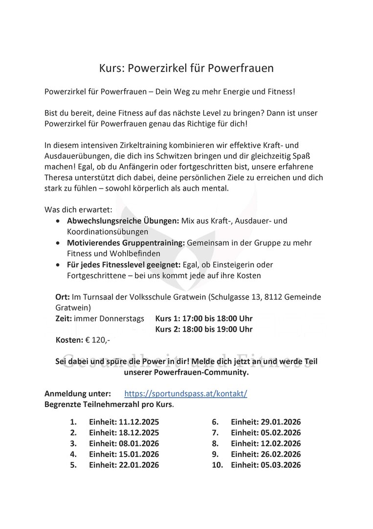 Kurs: Kurs: Powerzirkel für Powerfrauen - Sport & Spass