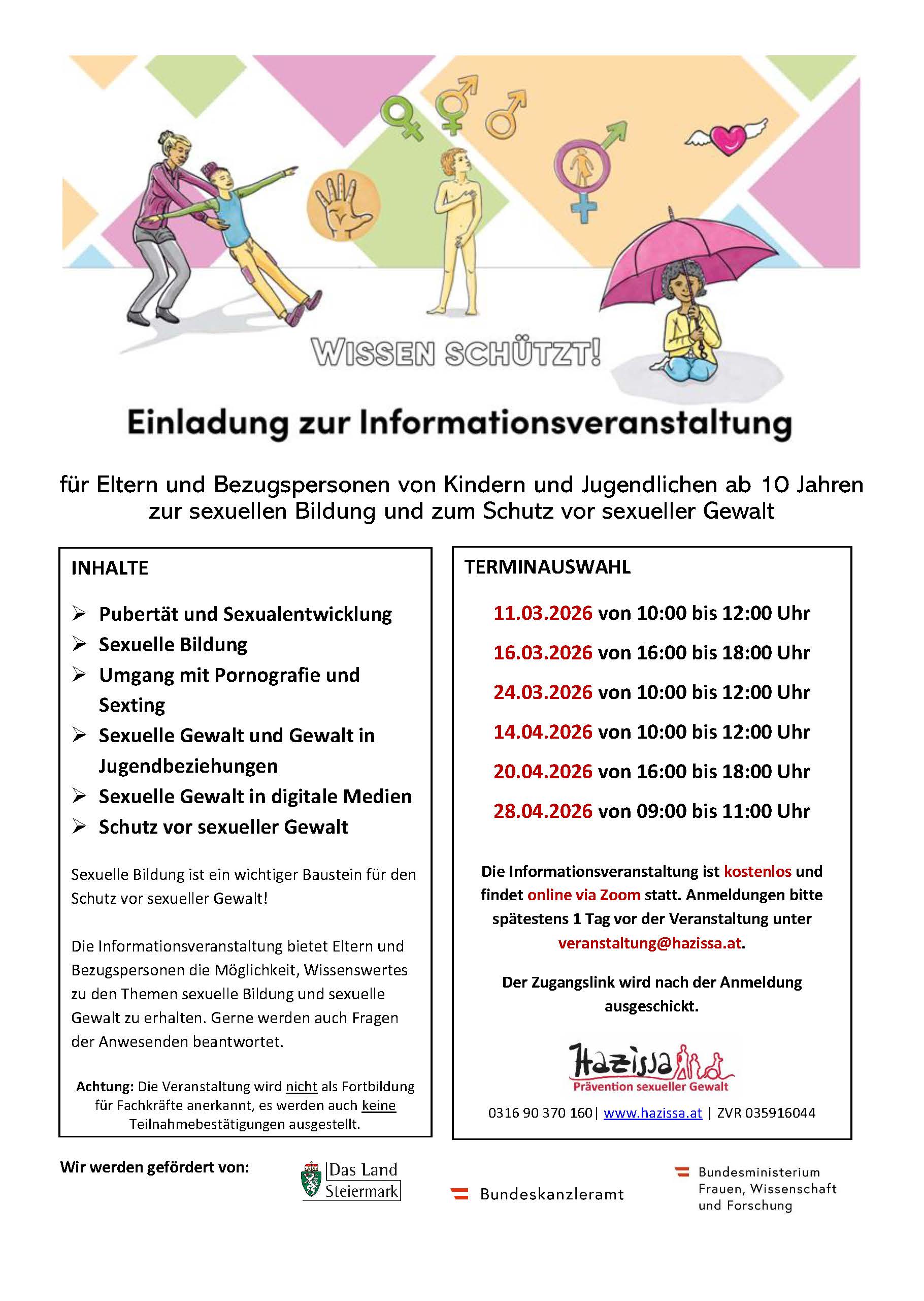 Informationsveranstaltung für Eltern und nd Bezugspersonen von Kindern und Jugendlichen ab 10 Jahren zur sexuellen Bildung und zum Schutz vor sexueller Gewalt
