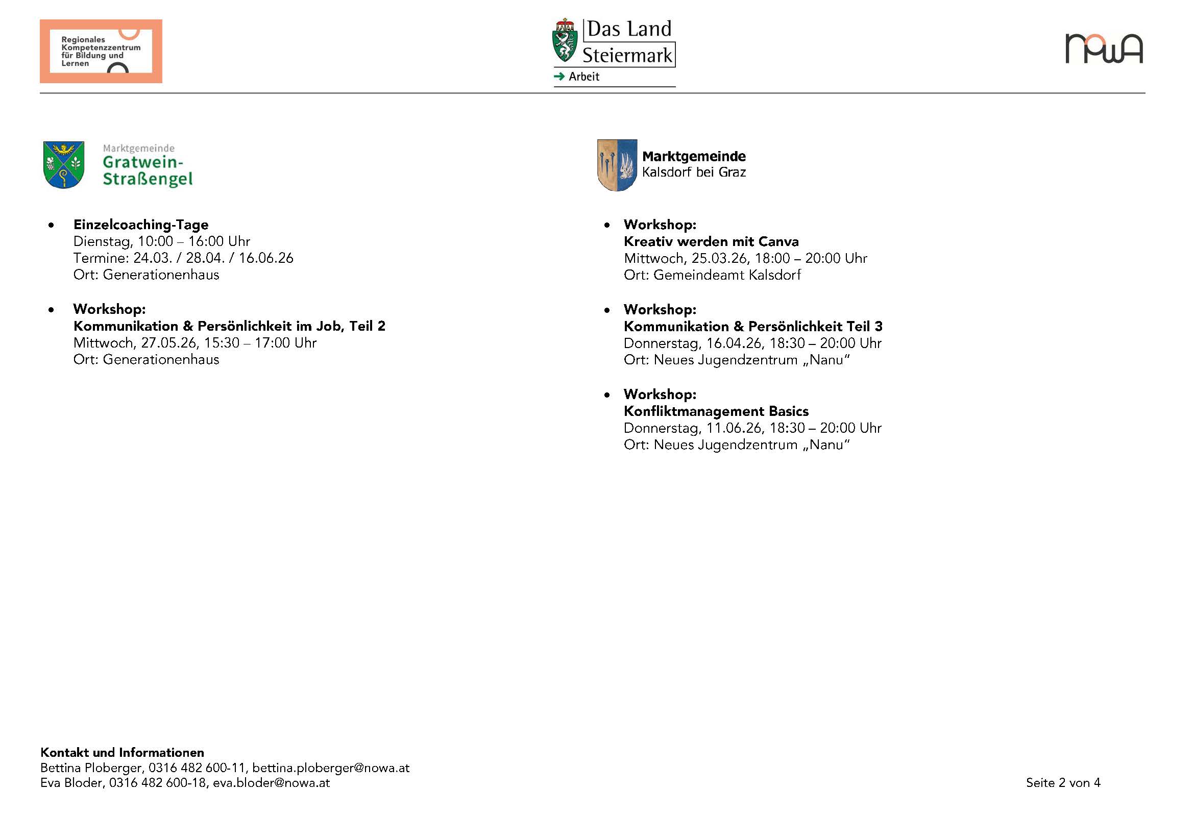 Einzelcoaching-Tage und Workshops von NOWA